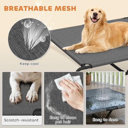 Lit surélevé pour chien, Couchage extérieur pour chien, Grands chiens, Maille respirante, Gris