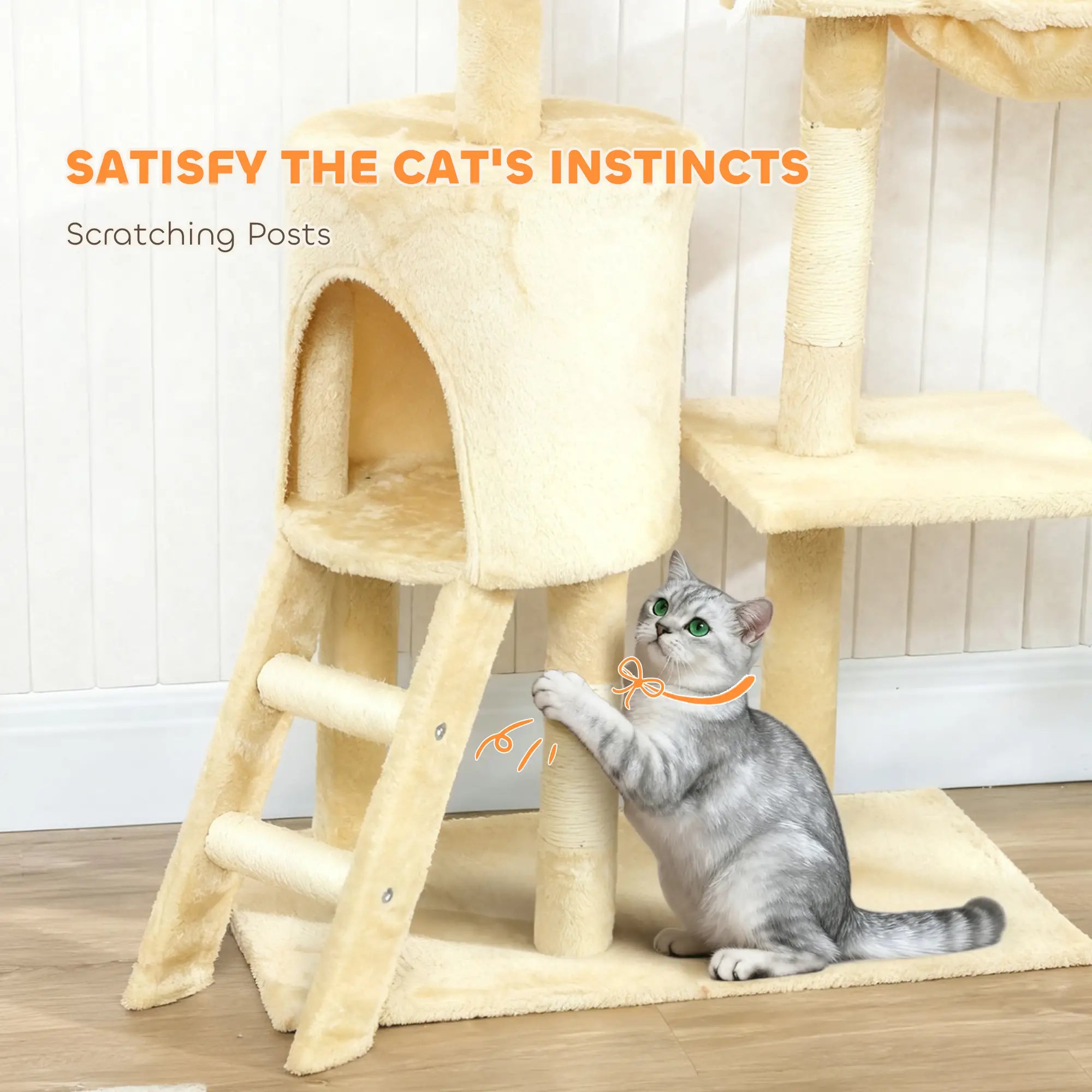 53 Cat Tree Tower, Kitten Activity Centre, Scratching Posts, Beige Cat Towers at Gallery Canada