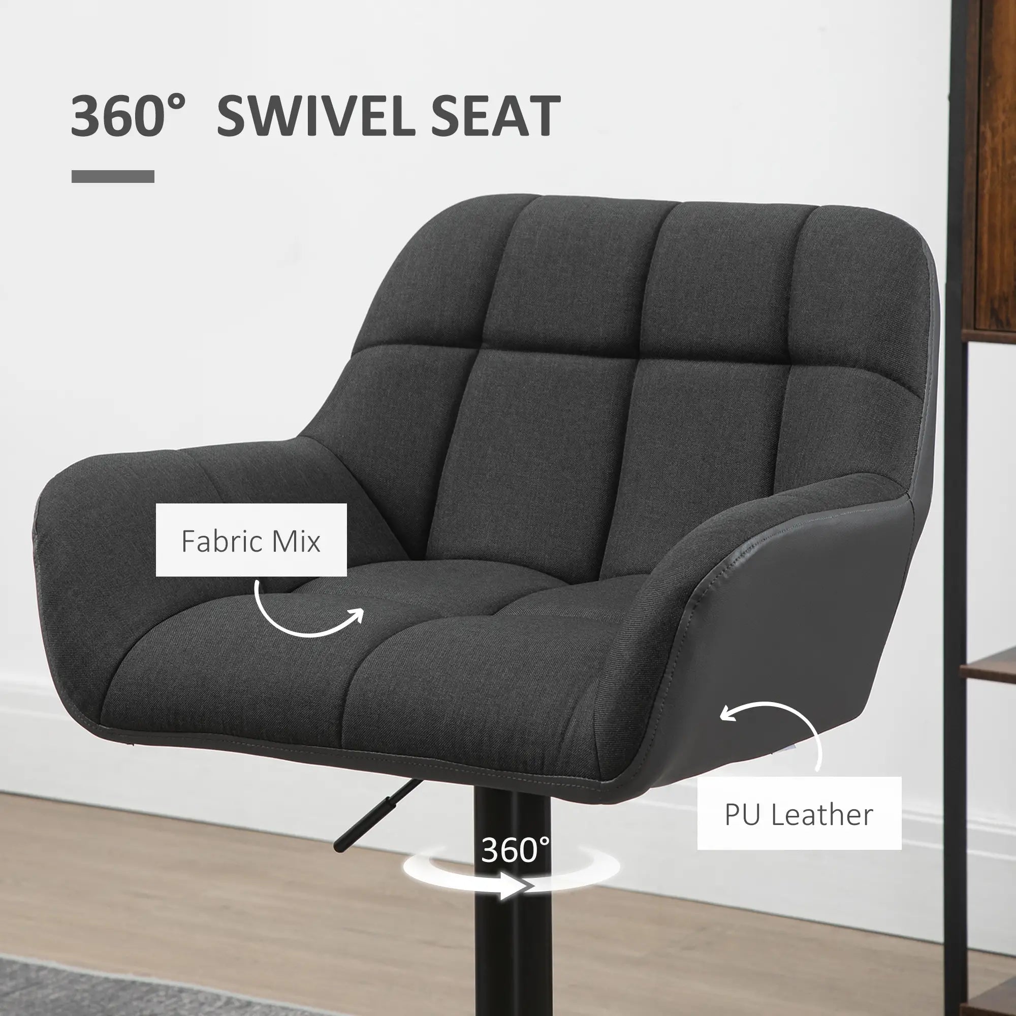 Swivel Barstools Set of 2, Adjustable with Footrest, PU Leather Back, Black, Grey Bar Stools at Gallery Canada