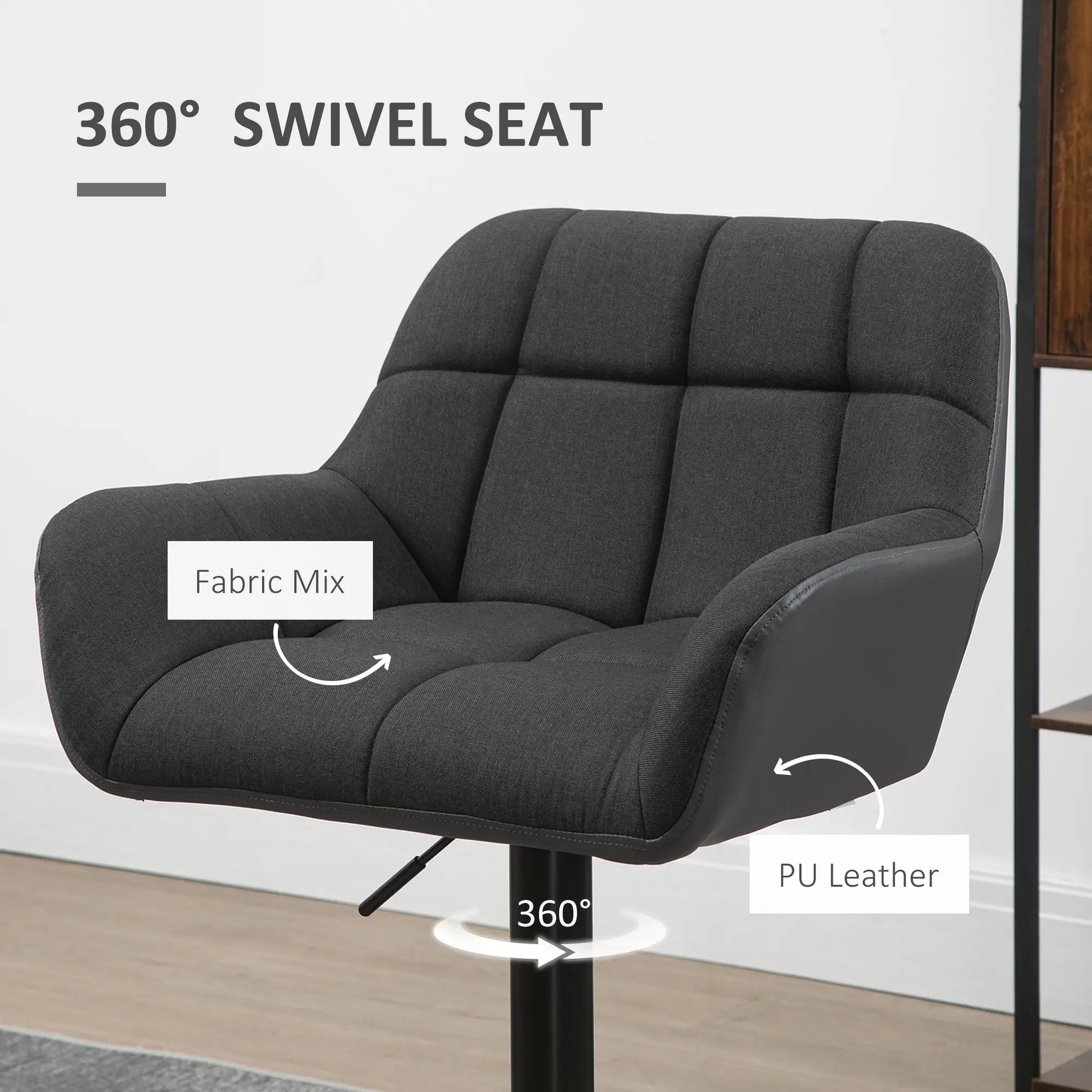 Swivel Barstools Set of 2, Adjustable with Footrest, PU Leather Back, Black, Grey Bar Stools at Gallery Canada