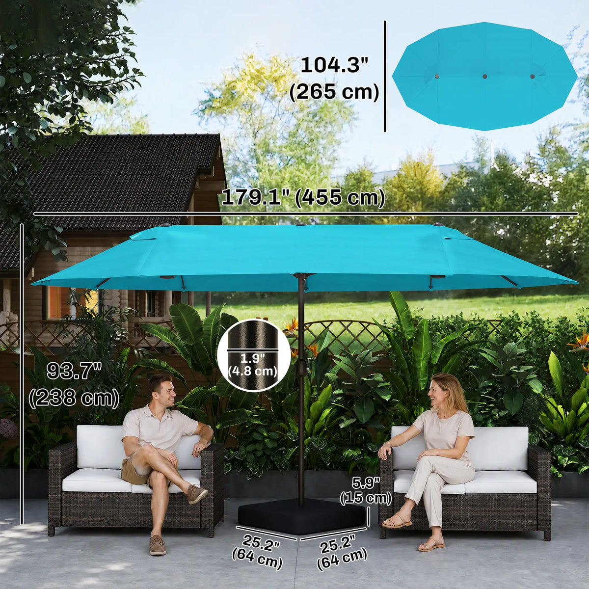 15' Outdoor Patio Umbrella, Twin Canopy Sunshade, Steel Table, Light Blue Double-sided Umbrellas at Gallery Canada