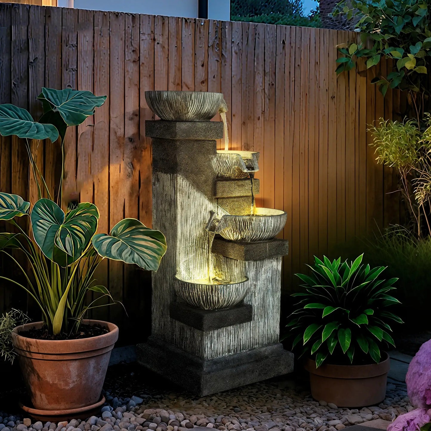 33.5 Inch 4-Tier Resin Cascading Water Fountain, LED Lights, Pump Water Fountains at Gallery Canada