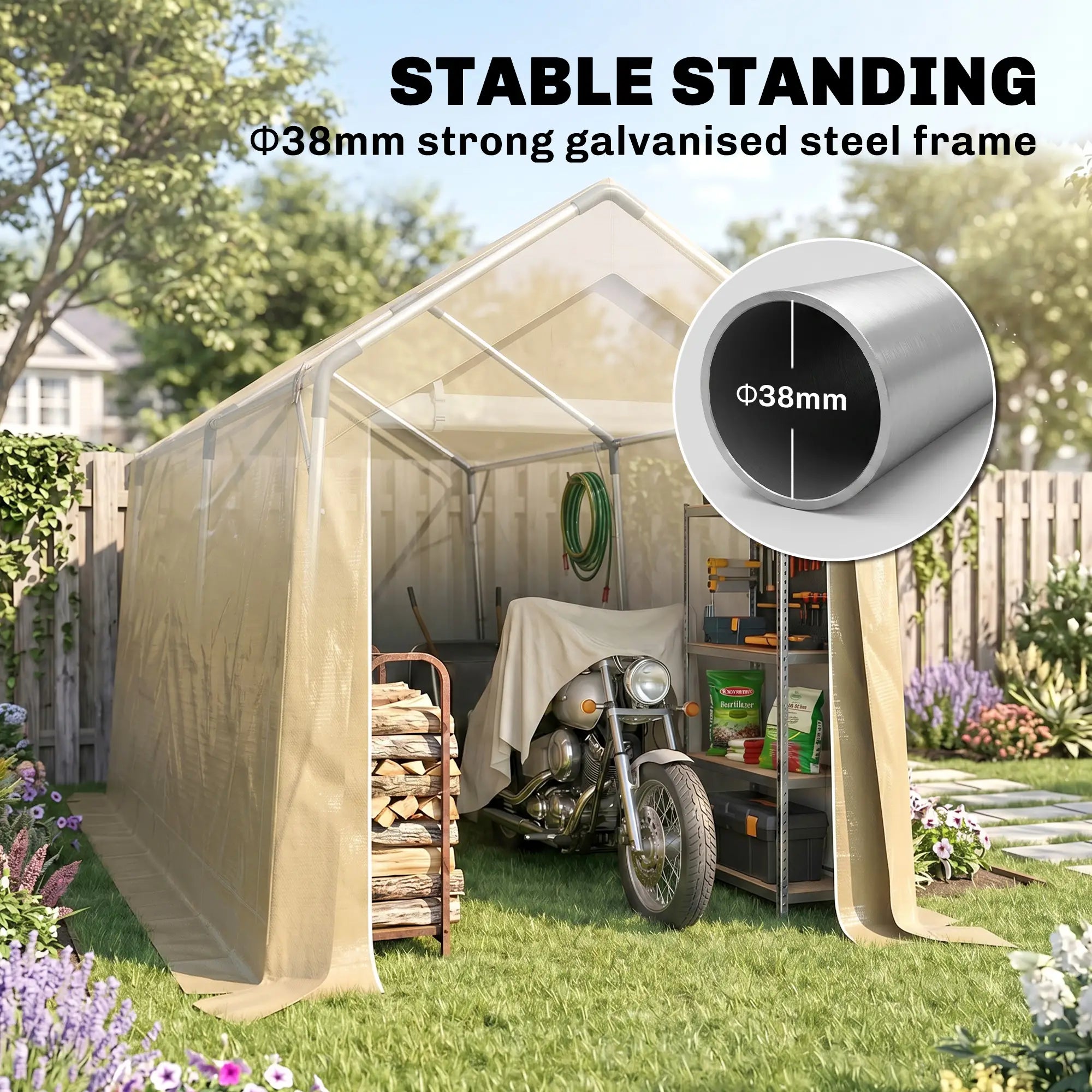 7' x 12' Outdoor Storage Shed, Portable Garage, Roll-up Door, Beige Sheds at Gallery Canada