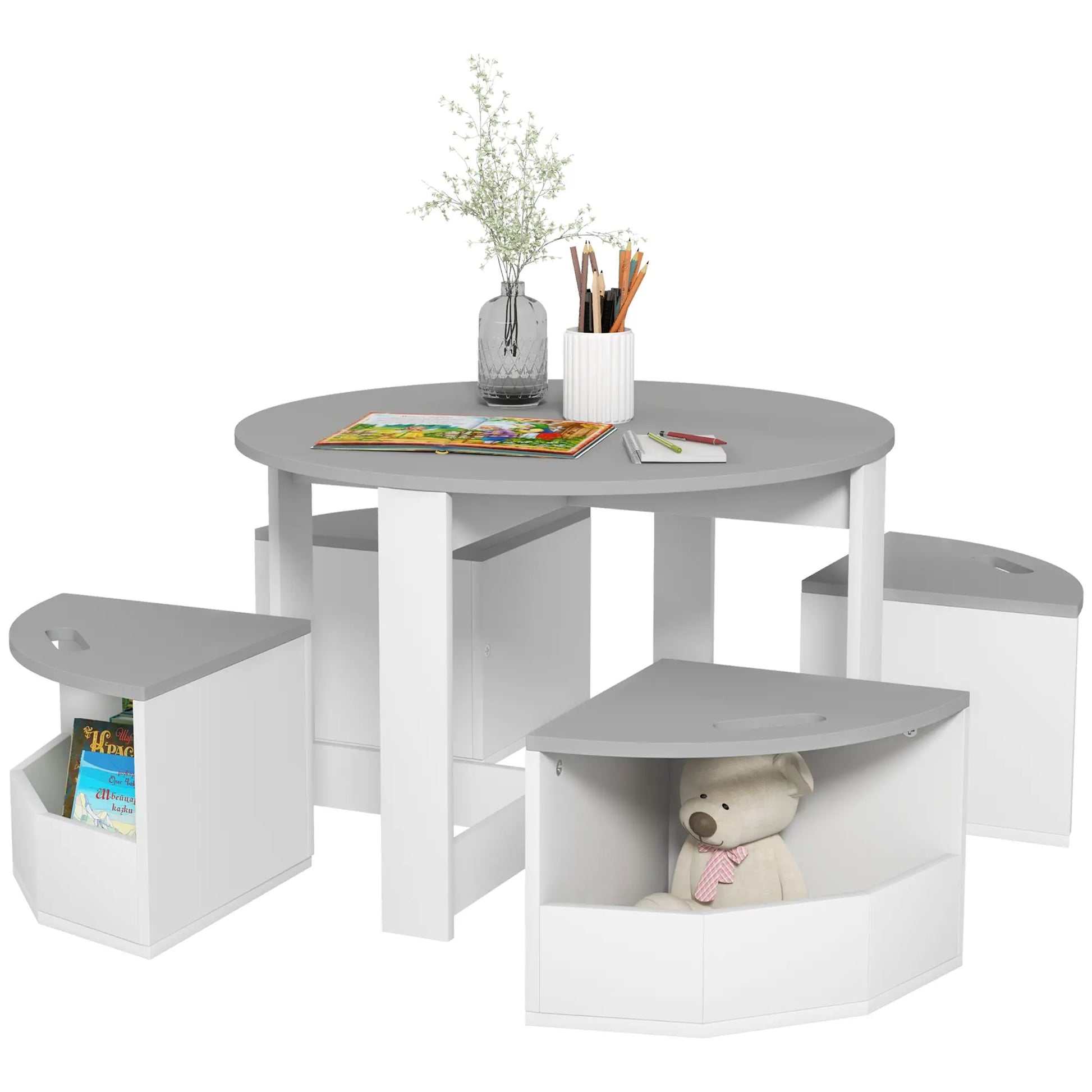 5 Piece Kids Table and Chair Set, with Storage, Grey Kids Table Sets at Gallery Canada