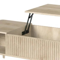 Table basse relevable cannelée de 40 pouces, rangement, chêne
