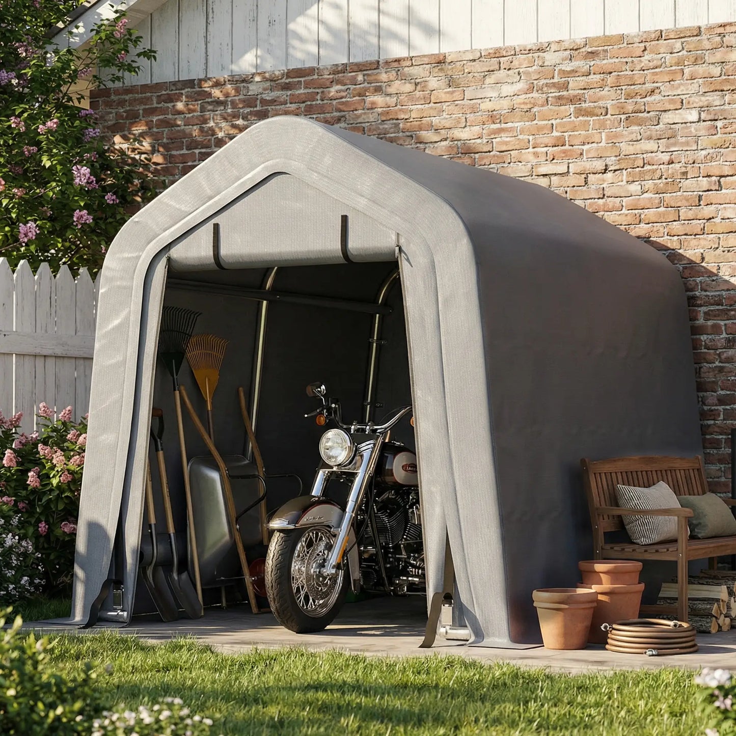 8' x 6' Carport, Sidewalls Roll-Up Door, Outdoor Storage Shelter, Dark Grey Car Shelters at Gallery Canada