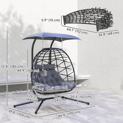 Double Wicker Egg Swing Chair, Foldable with Stand, Black Patio Swings with Stand at Gallery Canada