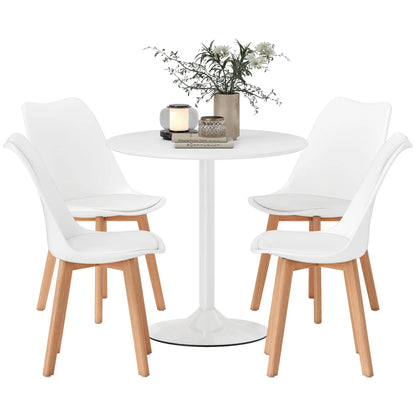 Round Dining Table Set for 4, Pedestal Base, PU Padded Seats, White Dining Table Sets at Gallery Canada