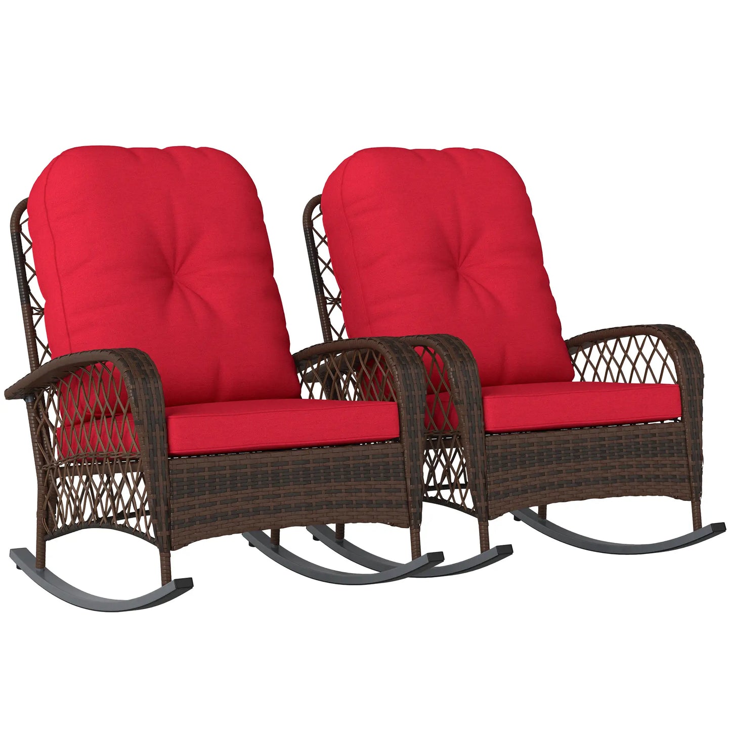 Outdoor Wicker Rattan Rocking Chair Set, Patio Rocker with Cushions, Red Outdoor Rocking Chairs at Gallery Canada
