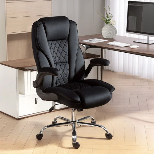 Executive Office Chair, Flip-Up Armrest, Diamond Fabric, Black