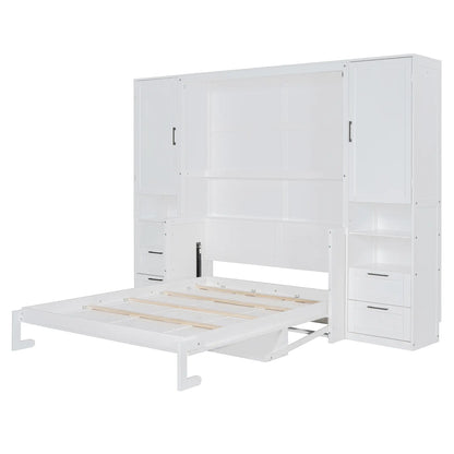 Murphy Bed with Closet, Drawers, Shelves, 114" L x 17" W x 87" H, White Bed Frames at Gallery Canada