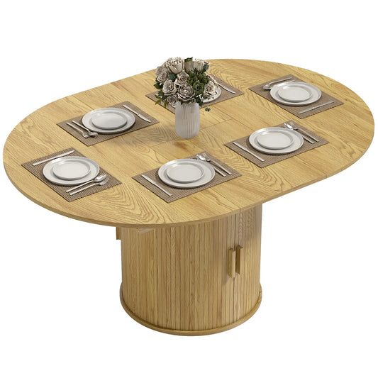 Extendable Dining Table For 6, 60", Natural, Farmhouse Kitchen Table With Storage, Natural Dining Tables Natural at Gallery Canada