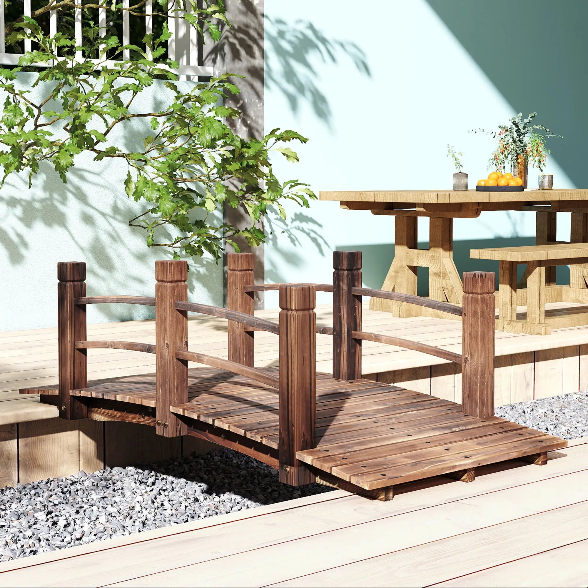 5FT Wood Garden Bridge, Outdoor Decorative Landscape, Stained Wood Garden Bridges at Gallery Canada