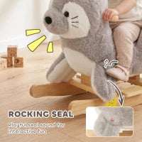 Cheval à bascule à enfourcher en peluche phoque, 12-36 mois, gris, gris