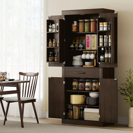 72 Inch Kitchen Pantry Cabinet, Farmhouse Storage, 4 Barn Doors, Brown Kitchen Pantry Cabinets Brown at Gallery Canada