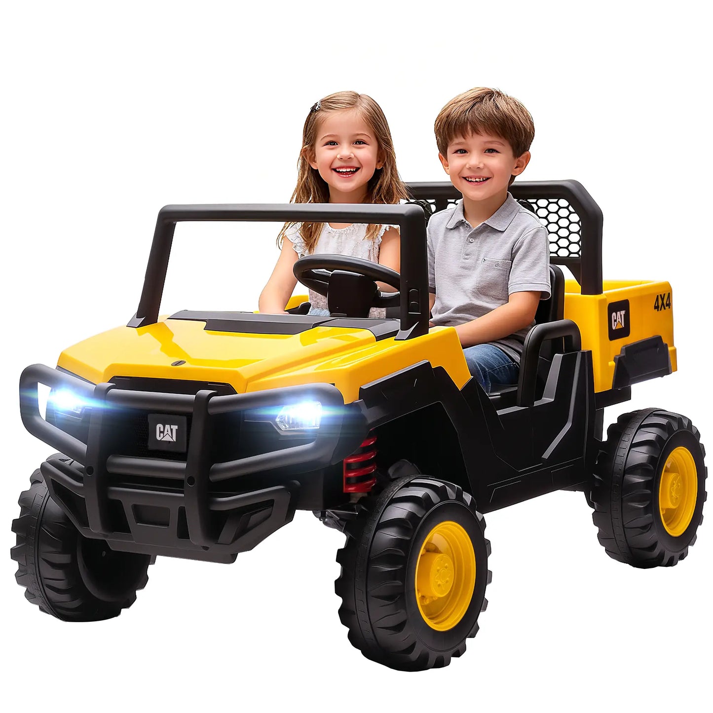 24V Kids Ride On Tractor, 4WD 2 Seater, Yellow Kids Ride-On Excavators Yellow, Black at Gallery Canada