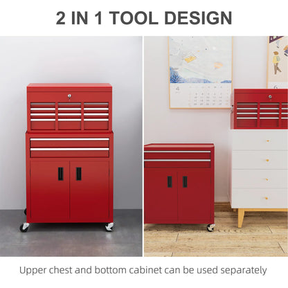 6-Drawer Rolling Tool Chest, 2 in 1 Lockable Storage Cabinet, Red Tool Organizers at Gallery Canada
