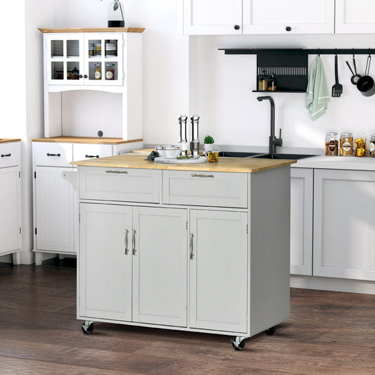 Rolling Kitchen Island, Kitchen Cart on Wheels with 2 Storage Drawers and Cabinets for Dining Room, Grey - Gallery Canada