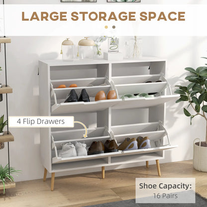 Shoe Storage Cabinet, 4 Flip Drawers, Adjustable Shelf, Holds 8-16 Pairs, White Shoe Storage Cabinets & Racks at Gallery Canada