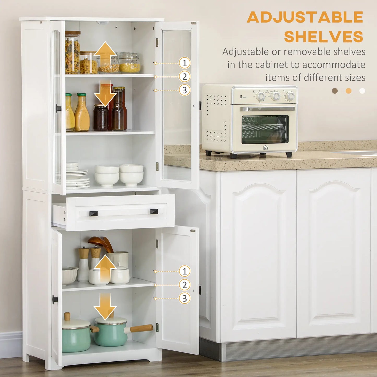 63" 4-Door Kitchen Pantry Cabinet, Adjustable Shelves, White Kitchen Pantry Cabinets at Gallery Canada