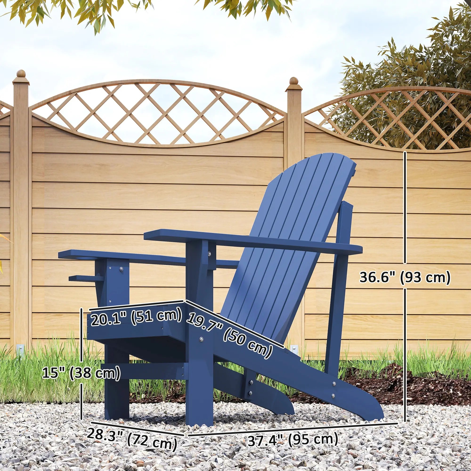 Classic Adirondack Chair, Garden Deck Chair with Cup Holder, Navy Blue Patio Chairs at Gallery Canada