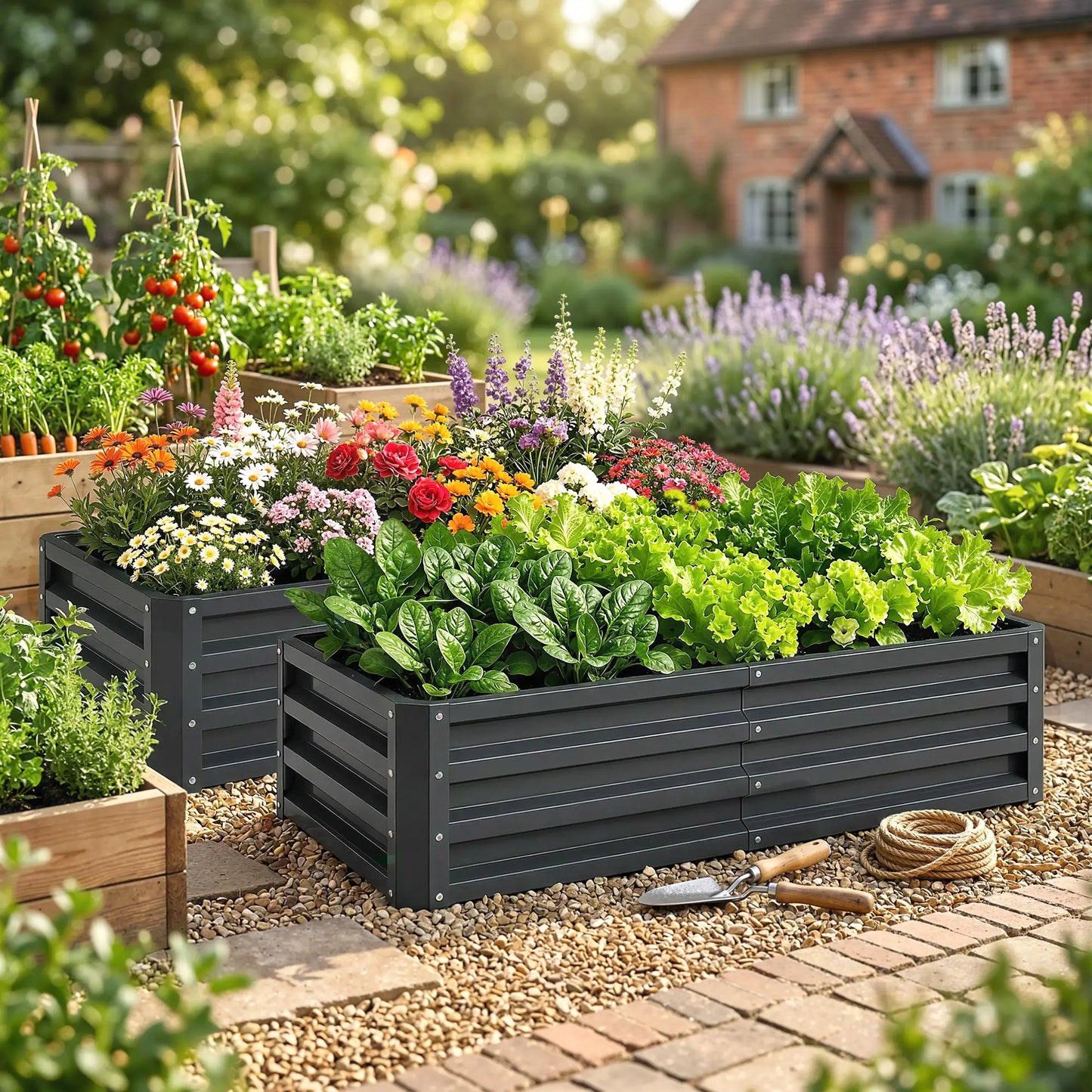 4' x 2' x 1' Galvanized Raised Garden Bed, Set of 2, Grey Galvanized Planter Boxes at Gallery Canada