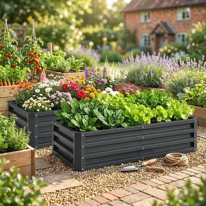 4' x 2' x 1' Galvanized Raised Garden Bed, Set of 2, Grey Galvanized Planter Boxes at Gallery Canada