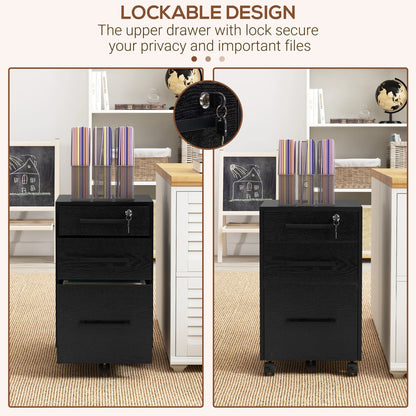 Lockable 3 Drawer Vertical File Cabinet, Hanging Bars, Letter and A4 Size, Black Office Cabinets & Cupboards at Gallery Canada