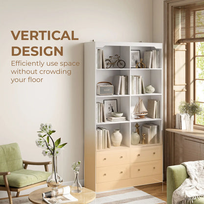 5-Tier Bookcase with 8 Cubbies, 4 Drawers, White Display Bookshelves at Gallery Canada