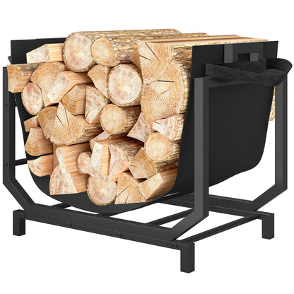 Firewood Rack Outdoor, Heavy-Duty Log Holder with Tote Bag Firewood Racks Black at Gallery Canada