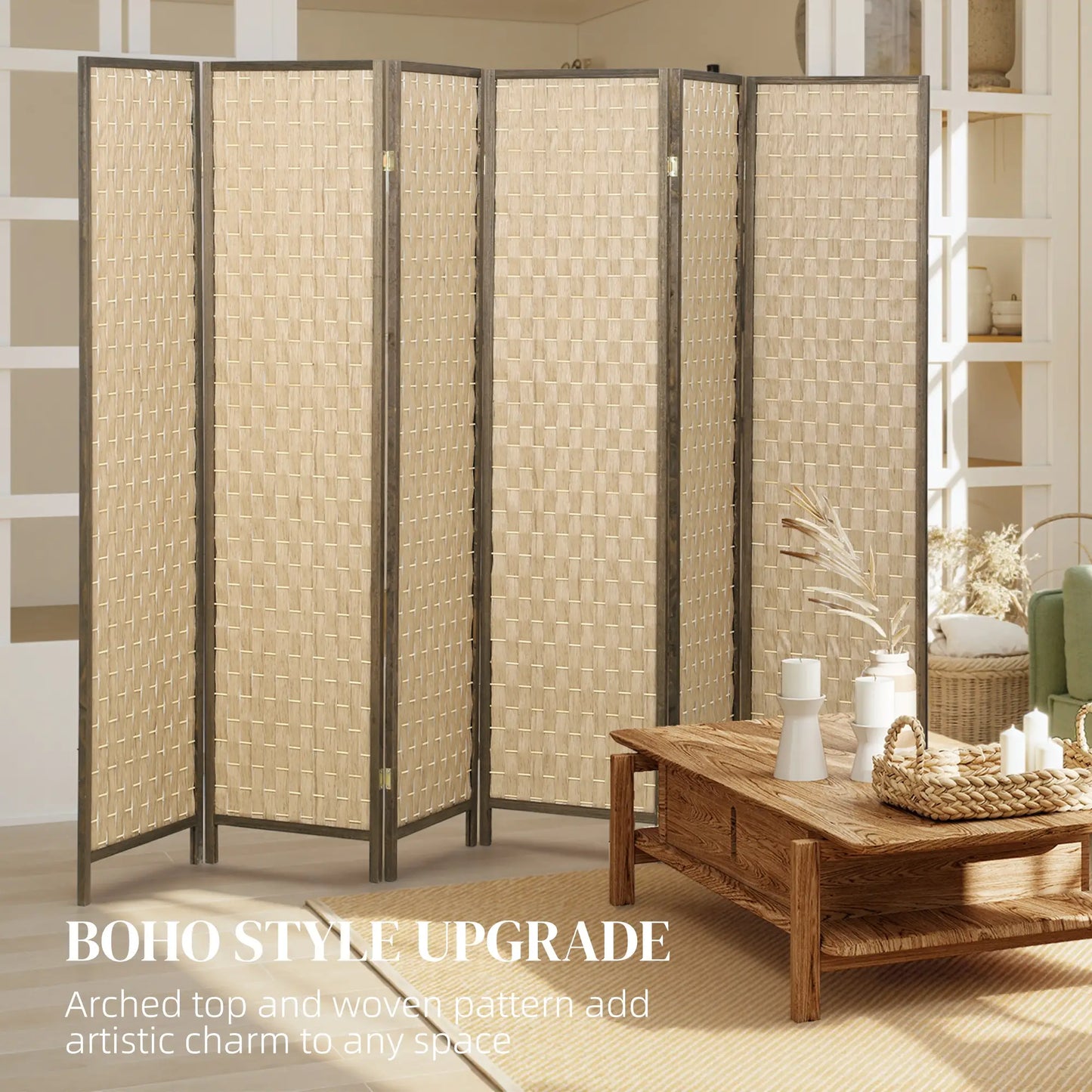 6 FT Room Divider, 6 Panel Folding Privacy Screen, Brown