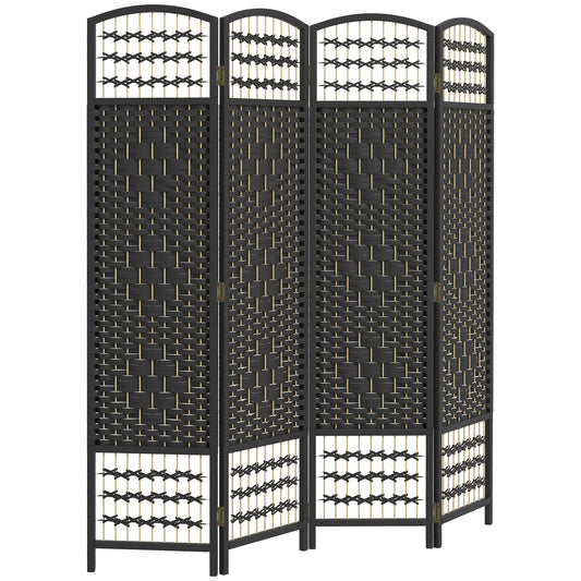 4 Panel Folding Room Divider, Portable Privacy Screen, Wave Fiber Room Partition for Home Office, Black - Gallery Canada