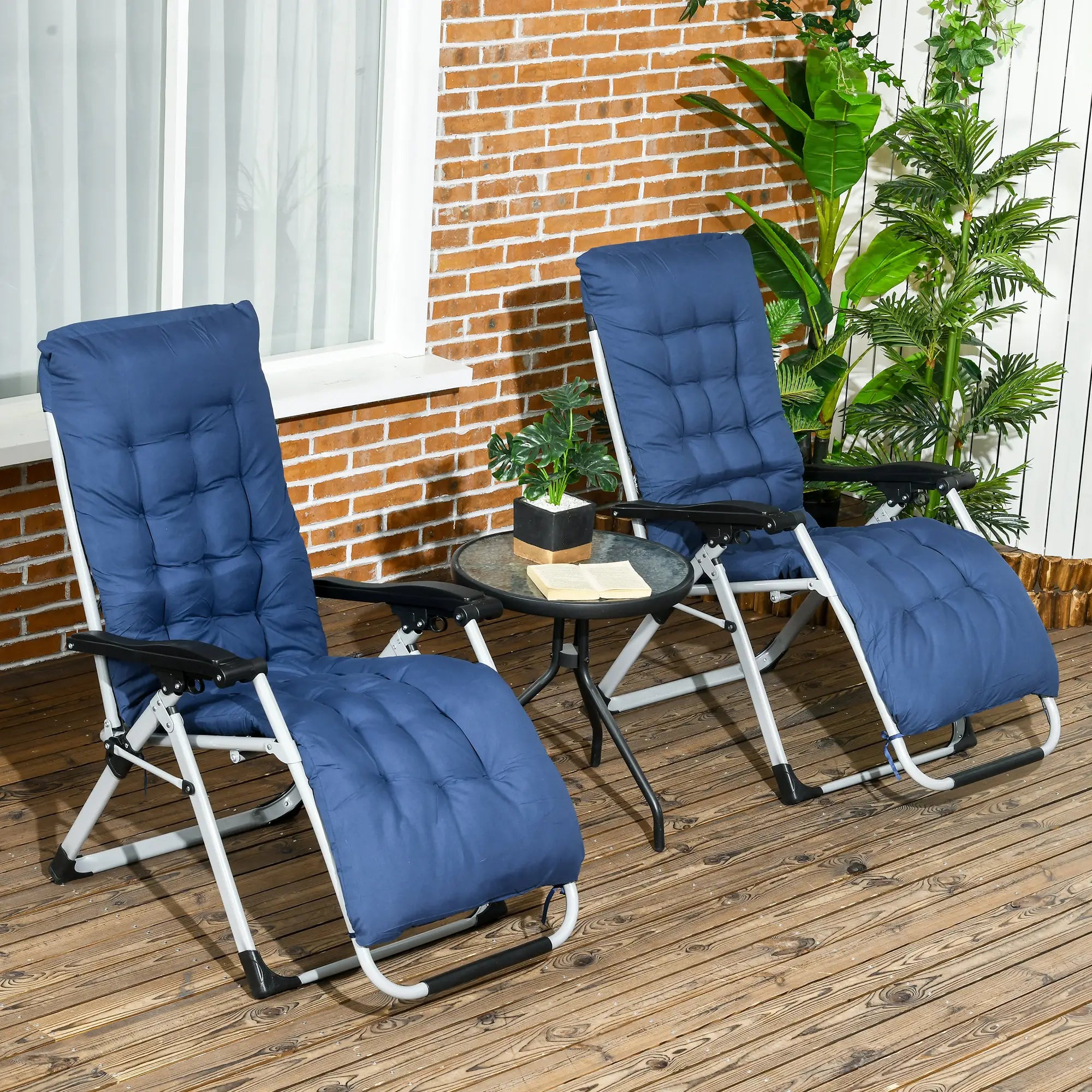Folding Garden Chairs Set of 2, Reclining Zero Gravity, Dark Blue Lounger Chairs at Gallery Canada