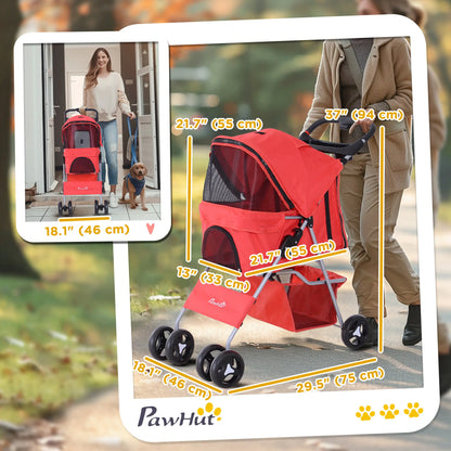 Foldable Pet Stroller, 4 Wheels, Cup Holder, Storage Basket, Red Dog Bike Trailers & Strollers at Gallery Canada