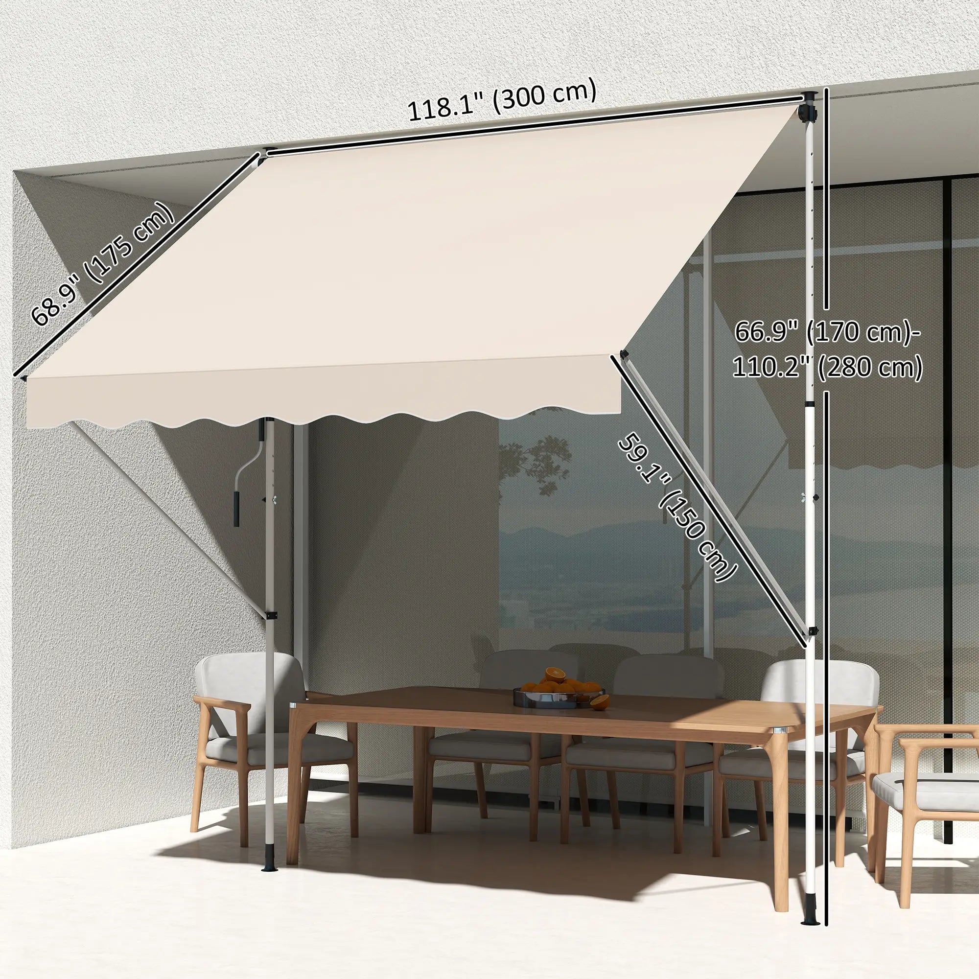 10x5ft Manual Retractable Awning, Water Resistant UV Protector, Beige Door Awnings at Gallery Canada