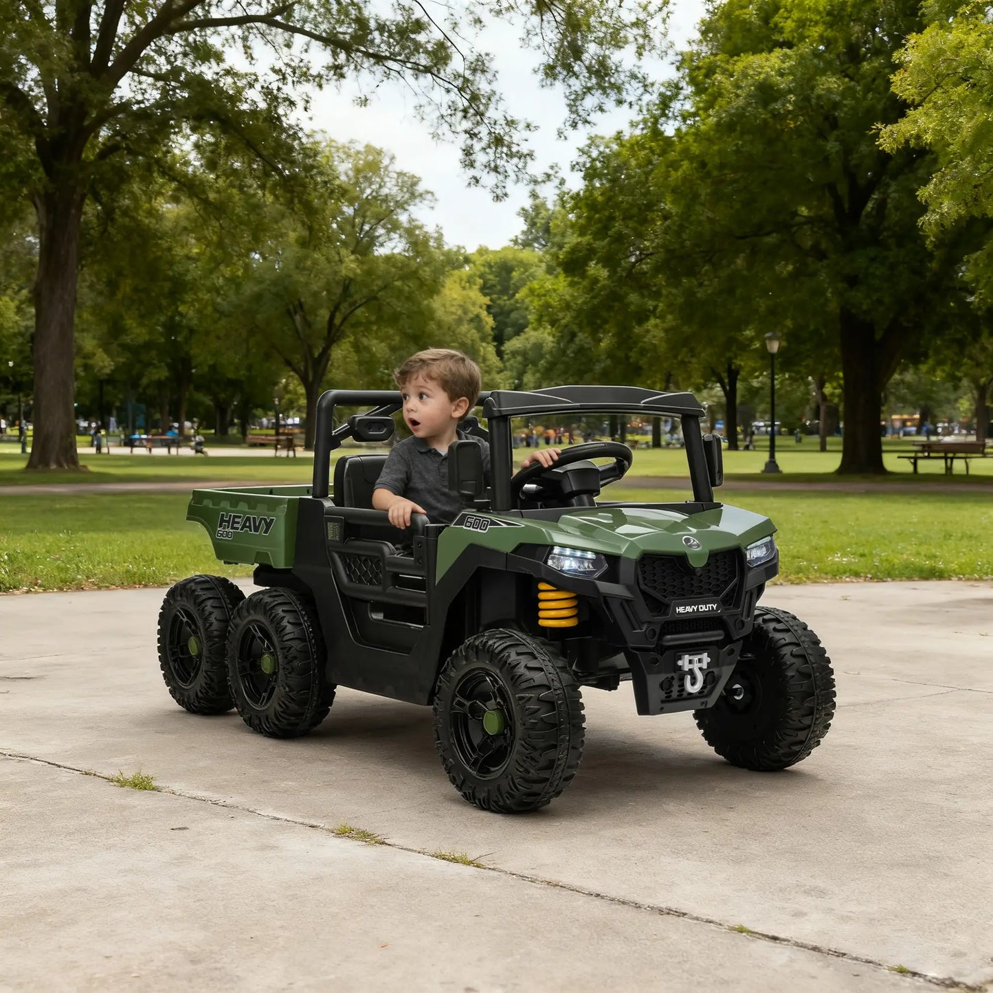 24V 4WD Kids Ride On Truck, 6 Wheels, 2 Seater, Remote, Dump Bed, Green Electric Toy Cars at Gallery Canada