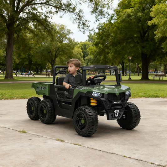 24V 4WD Kids Ride On Truck, 6 Wheels, 2 Seater, Remote, Dump Bed, Green Electric Toy Cars Green at Gallery Canada