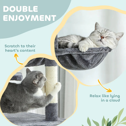 Floor To Ceiling Cat Tree, 230-250cm, 2 Condos, Hammock, Sisal Posts, Dark Grey