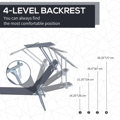 Outdoor Lounge Chair, Adjustable Folding Chaise, Tanning Chair with Shade, Grey Lounger Chairs at Gallery Canada