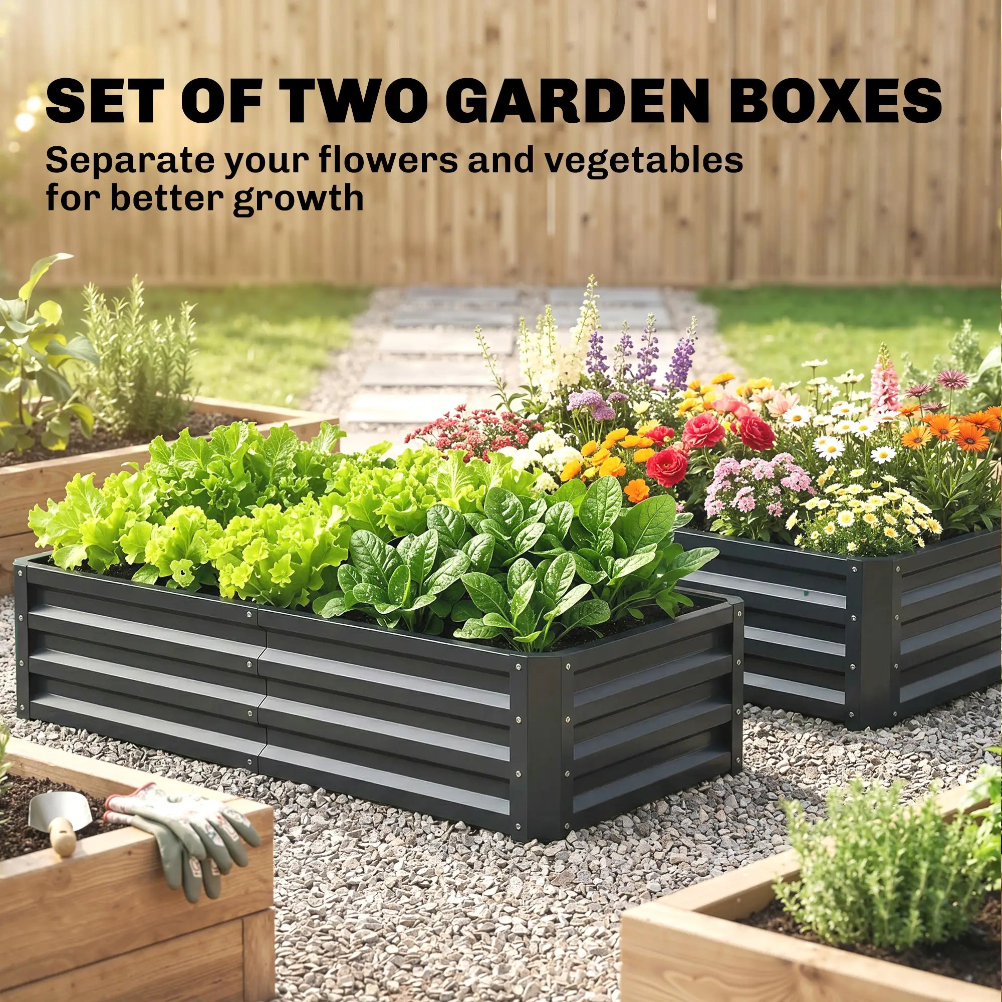 4' x 2' x 1' Galvanized Raised Garden Bed, Set of 2, Grey Galvanized Planter Boxes at Gallery Canada