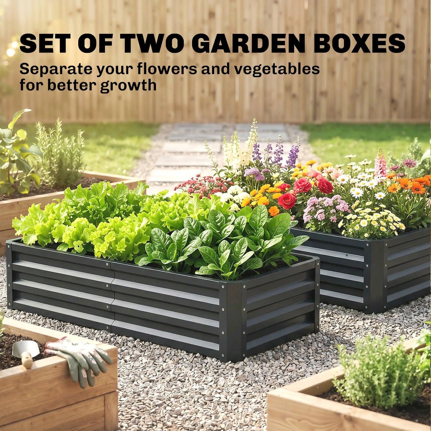 4' x 2' x 1' Galvanized Raised Garden Bed, Set of 2, Grey Galvanized Planter Boxes at Gallery Canada