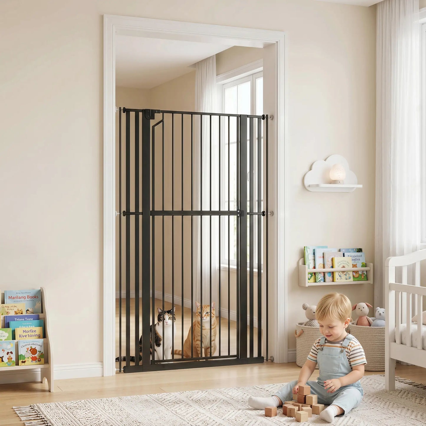 63" Extra Tall Pet Gate, 30-41" Wide Adjustable, Pressure Mounted