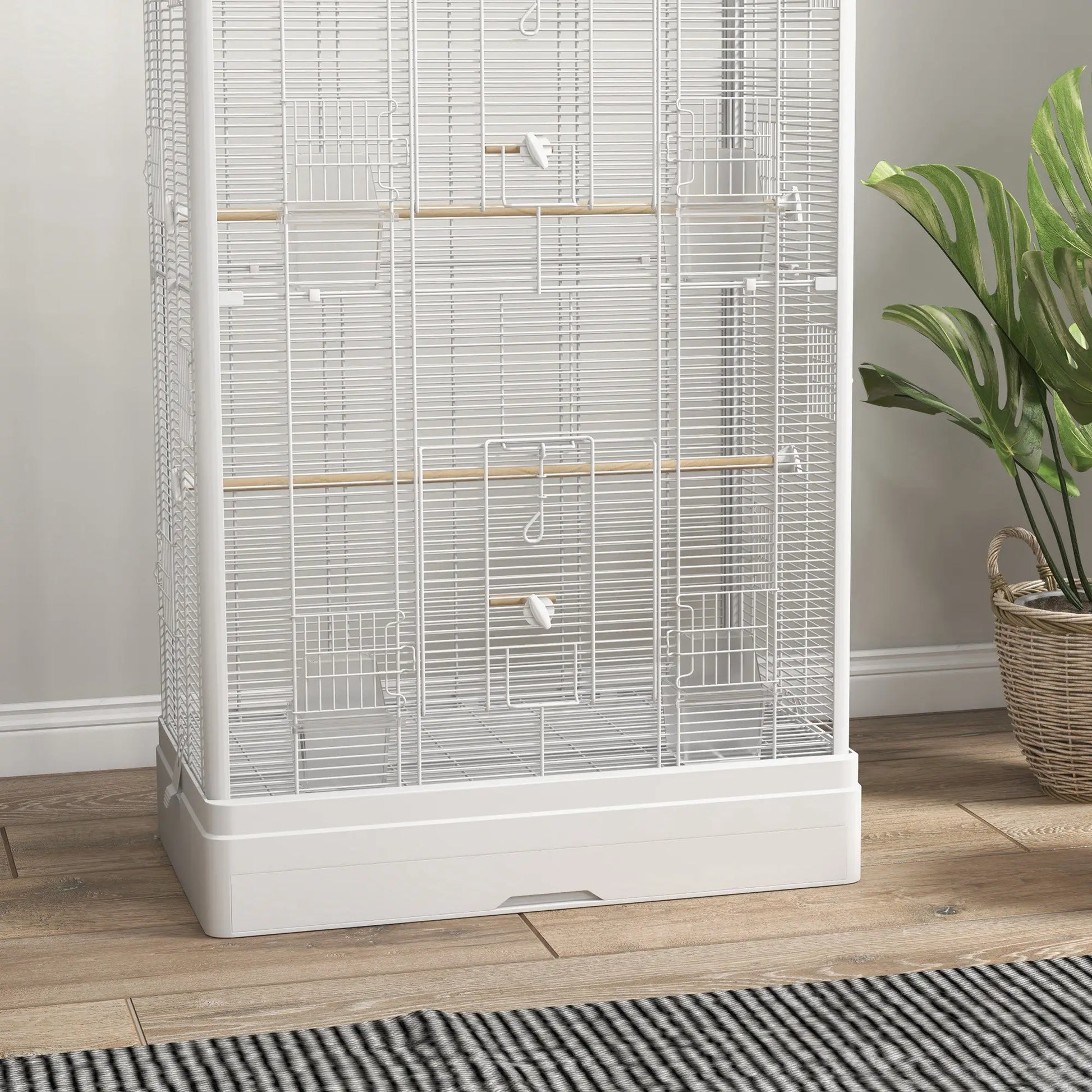 39" Bird Cage for Budgies, Finches, Canaries, Wooden Stand, White Bird Cages at Gallery Canada