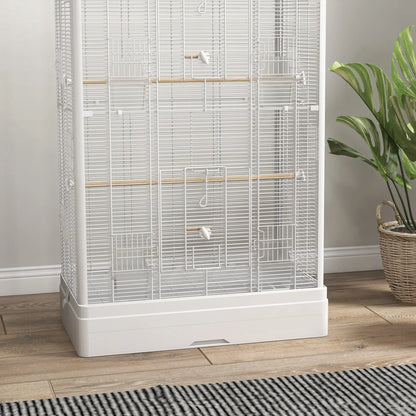 39" Bird Cage for Budgies, Finches, Canaries, Wooden Stand, White Bird Cages at Gallery Canada