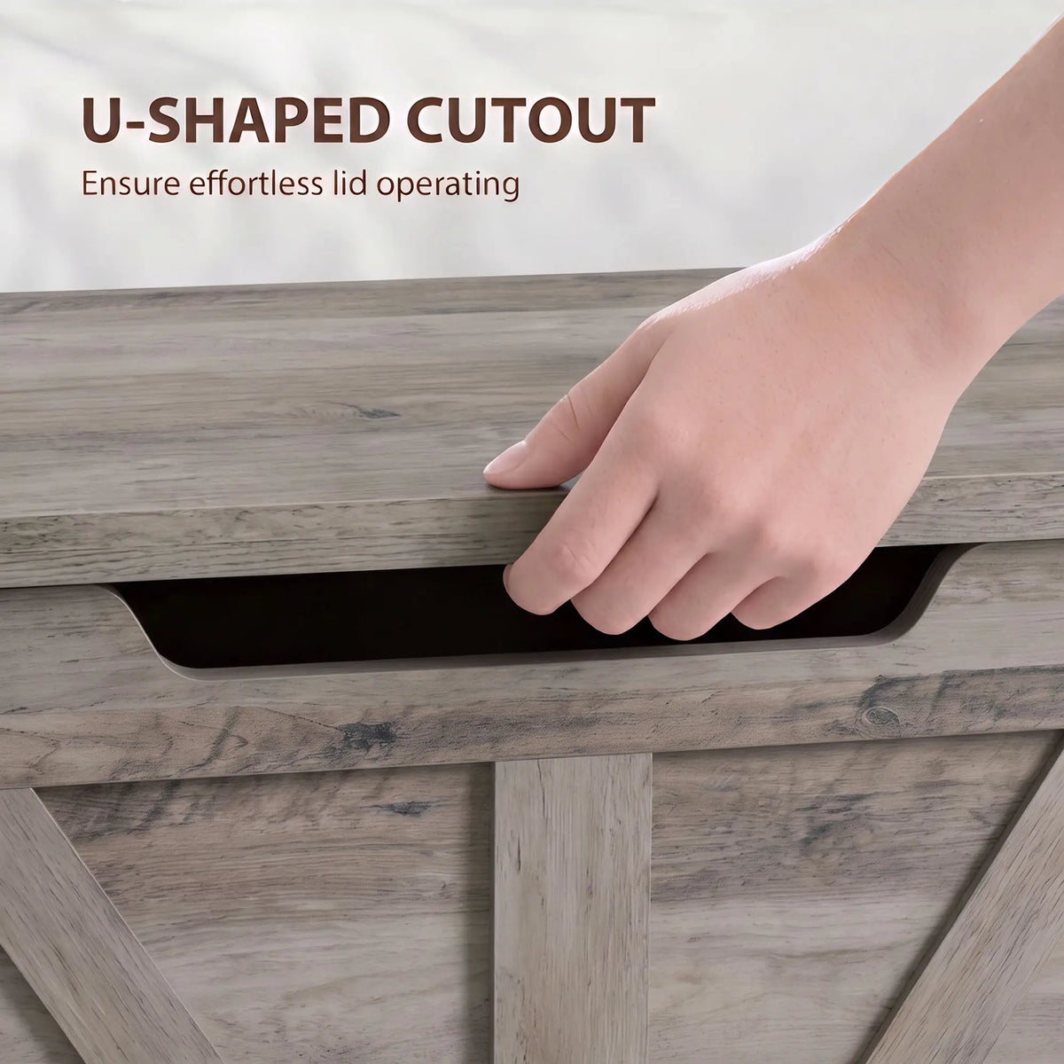 31.5" Storage Chest with Safety Hinge, Grey Wood Grain, Grey