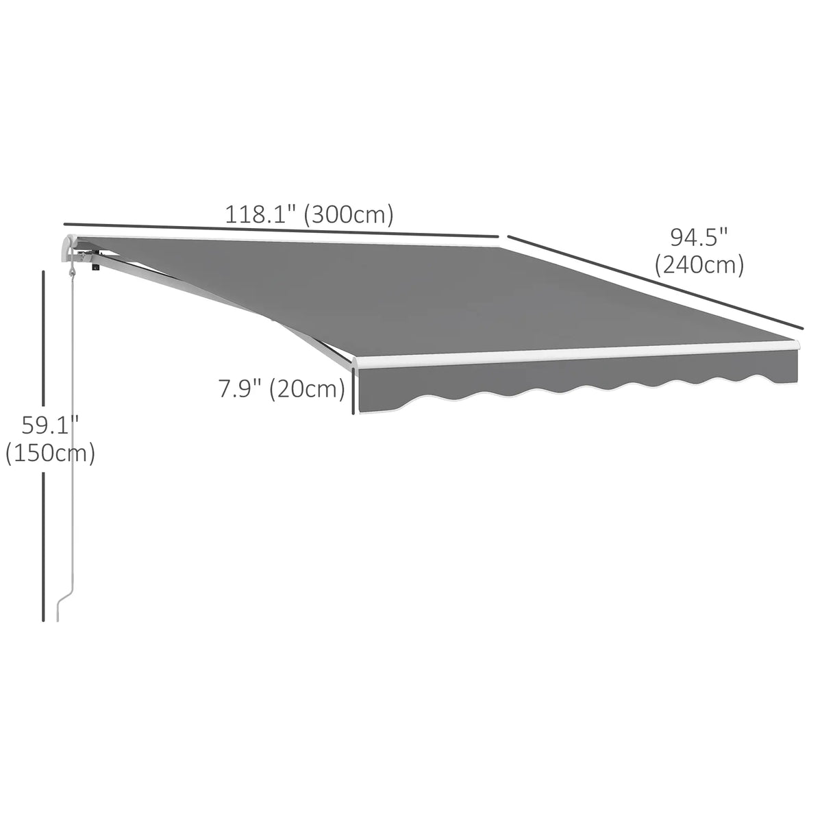 10'x8' Store rétractable, Télécommande, Manivelle, Cadre en aluminium, Gris clair