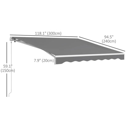10'x8' Store rétractable, Télécommande, Manivelle, Cadre en aluminium, Gris clair