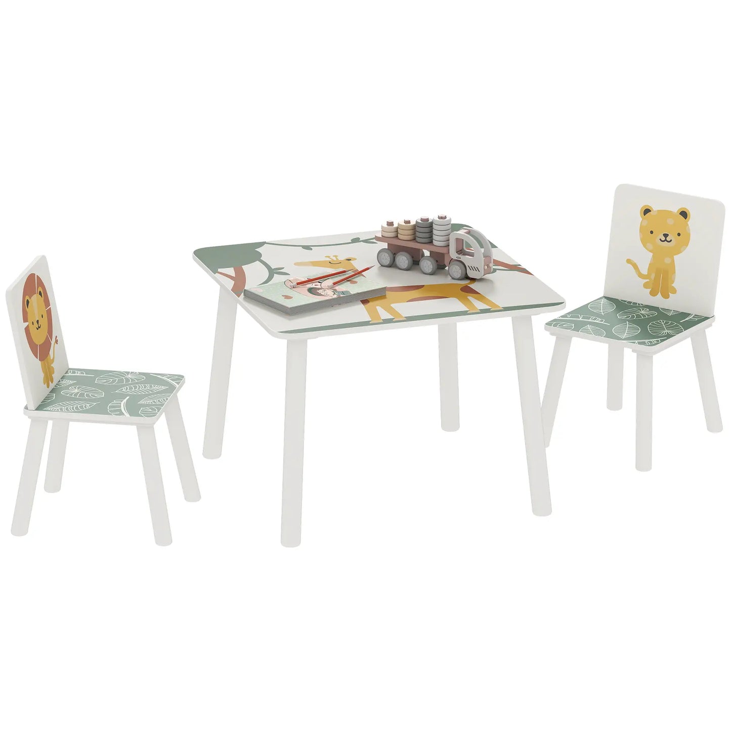3-Piece Kids Table Chair Set Animal Pattern, Aged 3-8, Green Kids Table Sets at Gallery Canada
