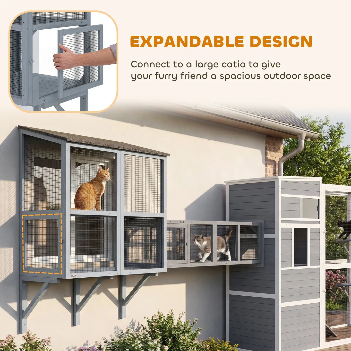 Outdoor Cat Enclosure, Wall-Mounted 2-Level, Waterproof Roof, 39.4", Grey Outdoor Cat Enclosures at Gallery Canada