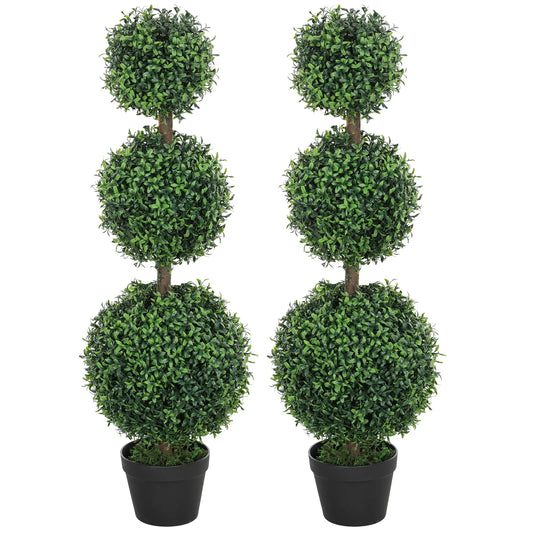 2 Pack 40" Artificial Boxwood Topiary Ball Trees, Indoor Outdoor, Green Artificial Trees Green at Gallery Canada
